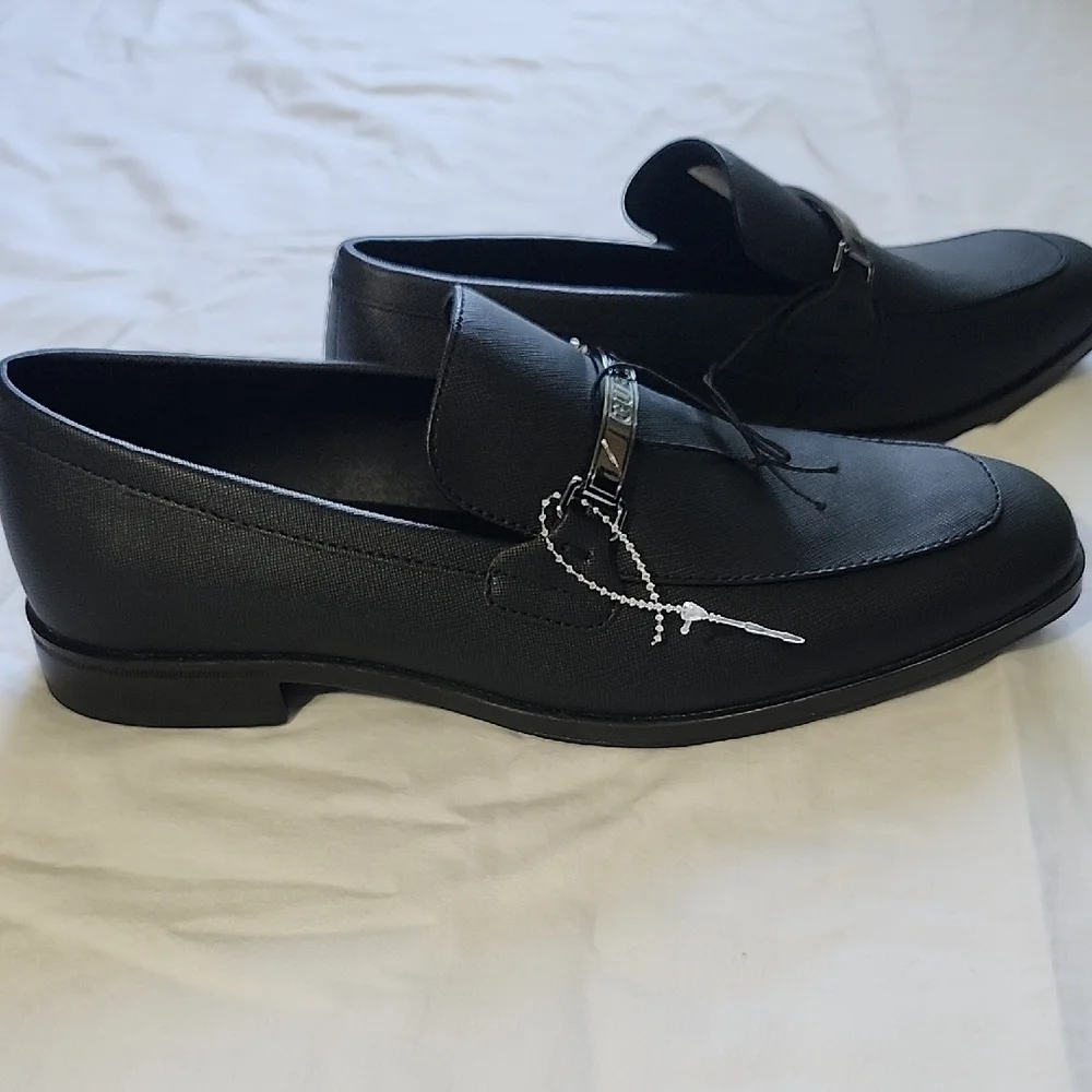 GUESS Men's Black Slip-On Loafers with Silver Accent